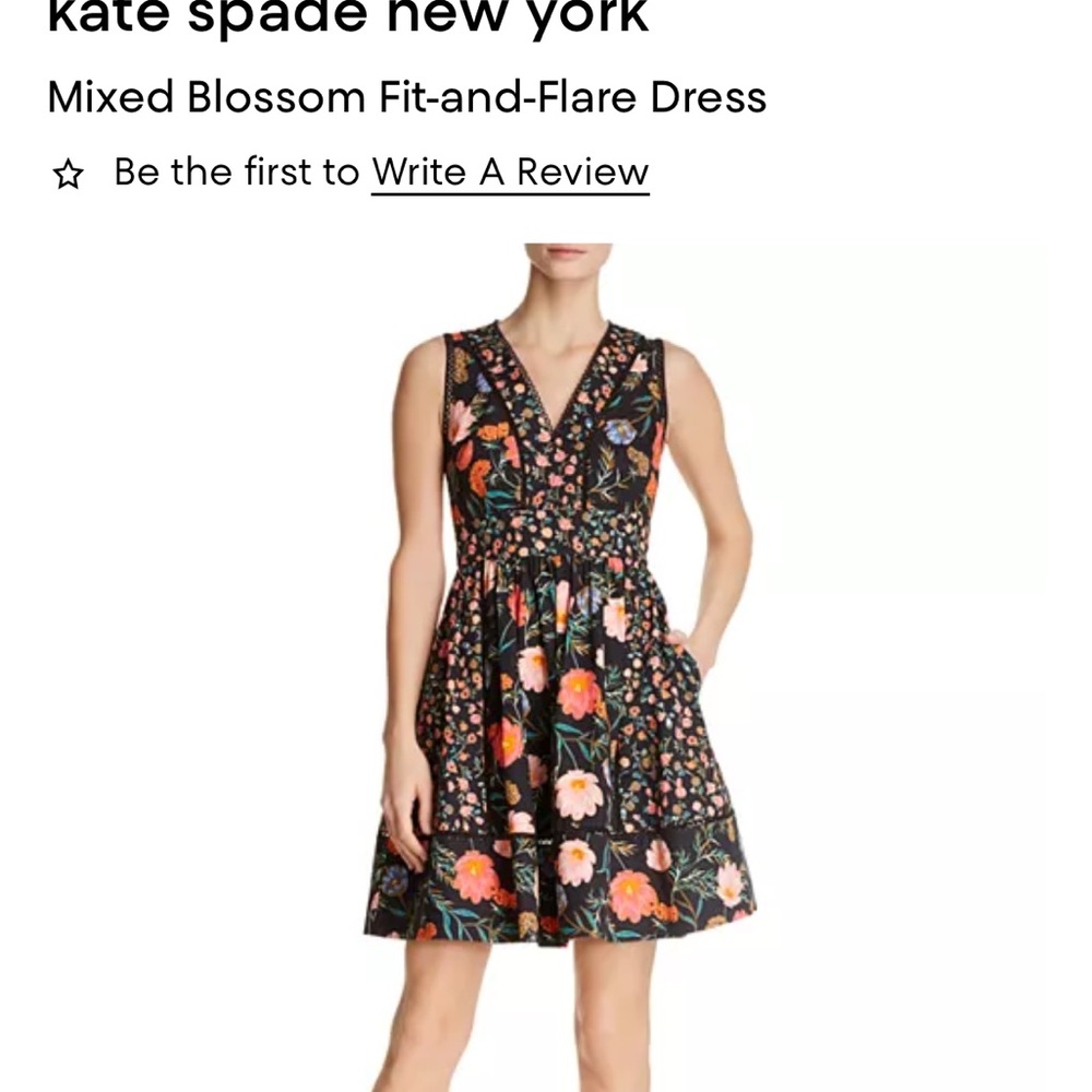 Kate Spade Black Mixed Blossom Fit and Flare Floral Dress - size 8 - Picture 4 of 7